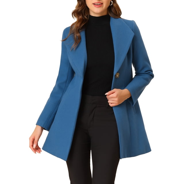 INSPIRE CHIC Women's Lapel Collar Buttoned Outwear Elegant Work Notch Trench Winter Coat S Grey Blue