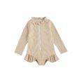 thumbnail image 2 of Faithtur Infant Girl Solid Color Ruffle Zipper Rash Guard Swimwear Bathing Suit, 2 of 8