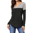 thumbnail image 3 of INSPIRE CHIC Women's Split V-neck Long Sleeves Color Block Casual T-Shirt, 3 of 6