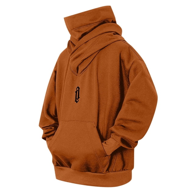 RXIRUCGD Men's Loose Casual Solid Color Pocket Top Hoodie, Orange, Size: L