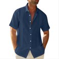 thumbnail image 2 of ziyahi Traveling Casual Style Men's Button Down Shirt Summer Pool Party Solid Color Simple Design Slim Fit Tops Daily Clothes Dark Blue M, 2 of 5