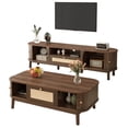 thumbnail image 3 of Noble House TV Stand & Coffee Table Set, Walnut with Sliding Doors & Woven Drawers, Media Console and Storage Table, 3 of 9