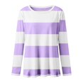 thumbnail image 4 of ManxiVoo T-Shirt à Manches Longues à Rayures Imprimées pour Femme Col Ras du Cou Confortable d'Automne T-Shirt Graphique Blouse Légère Taille P Violet, 4 of 5