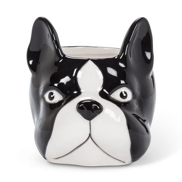 Abbott Collection AB-27-MINIKIN-068-LG 4.2 in. Dog Head Planter, Black & White - Large