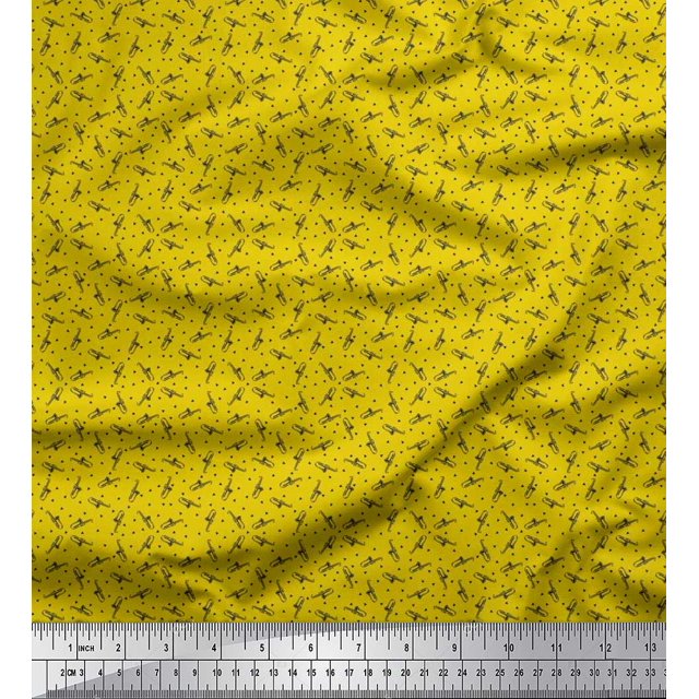 Soimoi Silk Fabric Triangle & Saxophone Musical Instrument Fabric Prints by Yard 42 Inch Wide