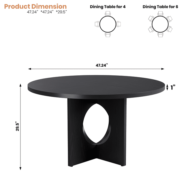 AKDSteel 47" Round Dining Table For 4–6, Space-Saving Kitchen Table With Sturdy Pedestal Base For Dining Room Or Apartment