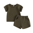 thumbnail image 1 of Plebaso Boys Girls casual Summer Solid Color Short-Sleeved Shorts Two-Piece Set Kids Summer Clothes Suits, 1 of 7