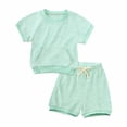 thumbnail image 1 of vdgthytj Vêtements d'Été pour Bébé Garçon Fille, T-Shirt à Col Rond à Manches Courtes et Ensembles de Shorts à Cordon, Tenue 2 Pcs pour Tout-Petit, 1 of 8