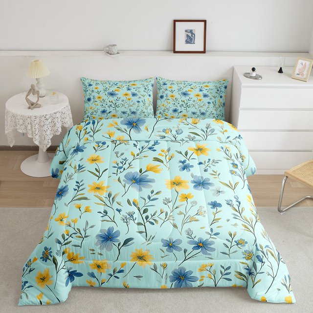 Erosebridal Ensembles de Couettes Rétro à Motif Floral Format Tout-Petit, Couettes et Duvets à Motif de Feuilles et de Plantes, Femmes Filles, Réversible 2 Pcs