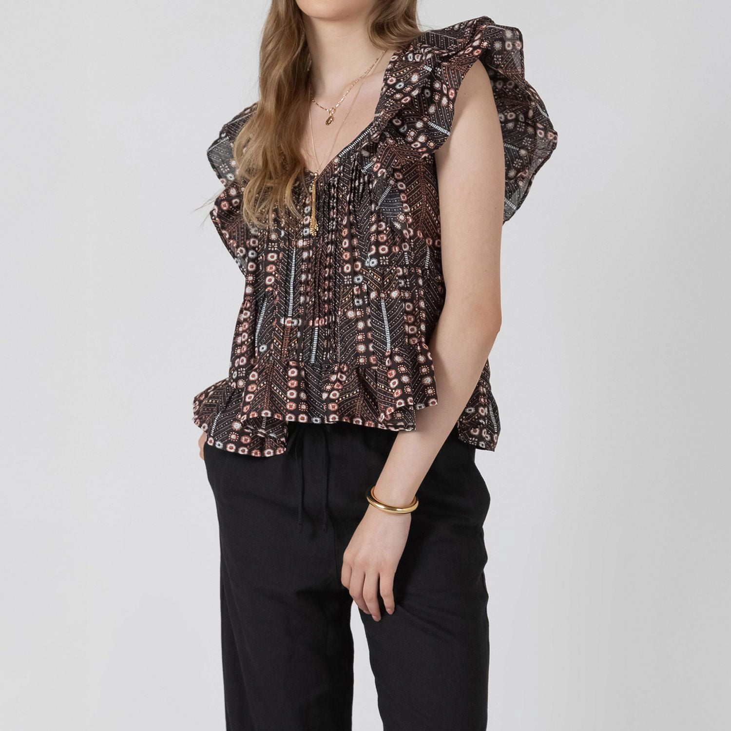 Devoted, Chemisier à volants en Tencel, tailles XS XL