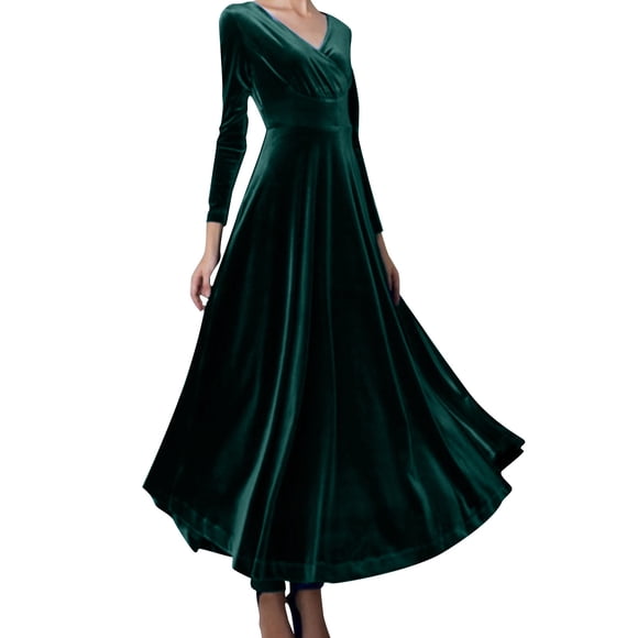 2025 Women Long Sleeved V Evening Party Wear Neck Gold Velvet Dress Mother Daughter Wedding Dresses Courthouse Wedding Dress Plus Size Evening Dresses Plus Size formal