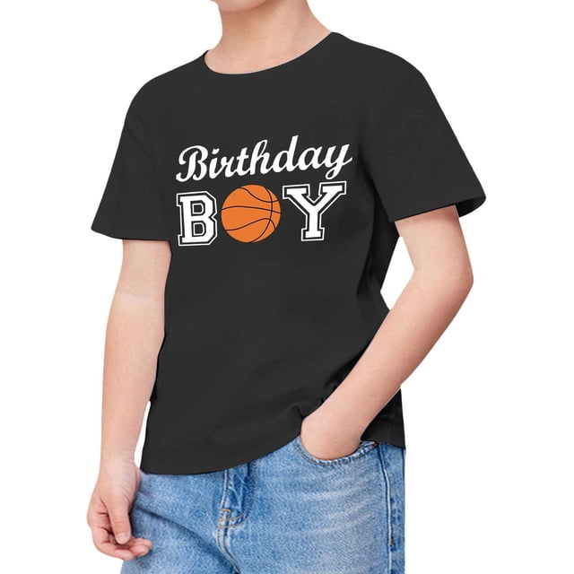 Chemises Garçons Été Manches Courtes Imprimé Basketball Tendance T-Shirt Haut Noir 2-3 Ans