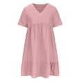 thumbnail image 4 of fatyb Robes Mini à Col en V pour Femmes Manches Courtes à Étages Robes Trapèze Fluides d'Été Plissées Décontractées, 4 of 7