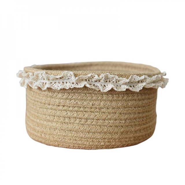 Cotton And Flax Rope Basket Storage Basket Lace Snack Basket With Handle