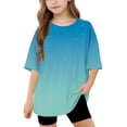 thumbnail image 1 of DecSea Girls Short Sleeve T shirt Kids Summer Oversized Gradient Crew Neck Tops Casual Basic Tee 5-14Years, 1 of 8