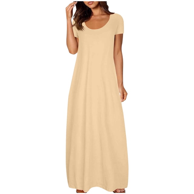 fatyb Robes Maxi pour Femmes Col Rond Manches Courtes Robes Décontractées Robes T-Shirt Amples pour Femmes P-5TG