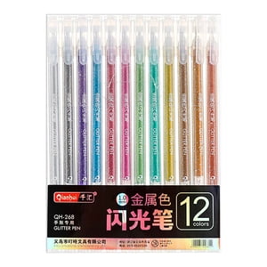 EGNMCR Stylos Glitter Pen Metal Color Handbook Pen Couleur Changer de stylo Vente 12 Couleurs Métal Changement de couleur 1.0 Gel de paillette Pen10ml stylo flash