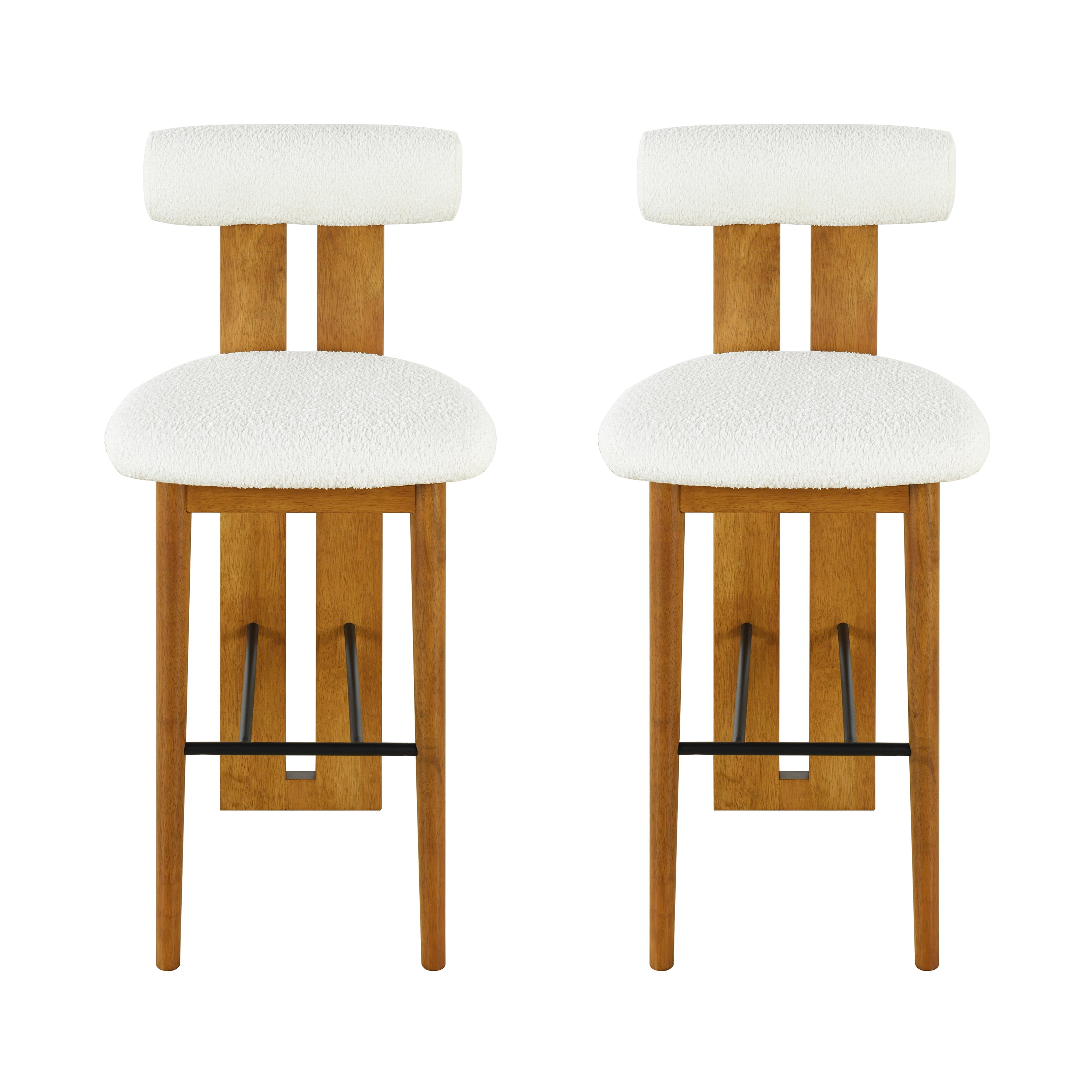 Tabourets de bar modernes Renée de Noble House (lot de 2), siège rembourré ivoire, noyer + blanc
