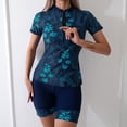 thumbnail image 2 of Lcziwo Womens Short Sleeve Rash Guard Two Piece Zipper Printed Swimsuits Surfing Slimming Bathing Suit with Shorts Navy,XL, 2 of 9