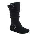 thumbnail image 1 of Bottes Mi-Mollet à Bout Rond pour Femmes Zone 70, Confort, Fermeture Éclair, Boucle, Style Plissé Décontracté, Talon Plat ( Noir, 7.5), 1 of 2