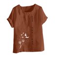 thumbnail image 4 of Jusqu'à 50 % de Rabais Horkkom Chemises à Manches Courtes pour Femmes Été Grande Taille Chemises en Lin Décontractées Col Rond Imprimé Floral Blouses Amples, 4 of 4