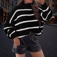 thumbnail image 2 of Besolor Chandails à Demi-Col Roulé pour Femmes, Tricot Rayé à Manches Longues, Chandail Ample Décontracté, Hauts d'Automne, Blouses Tendance, 2 of 6
