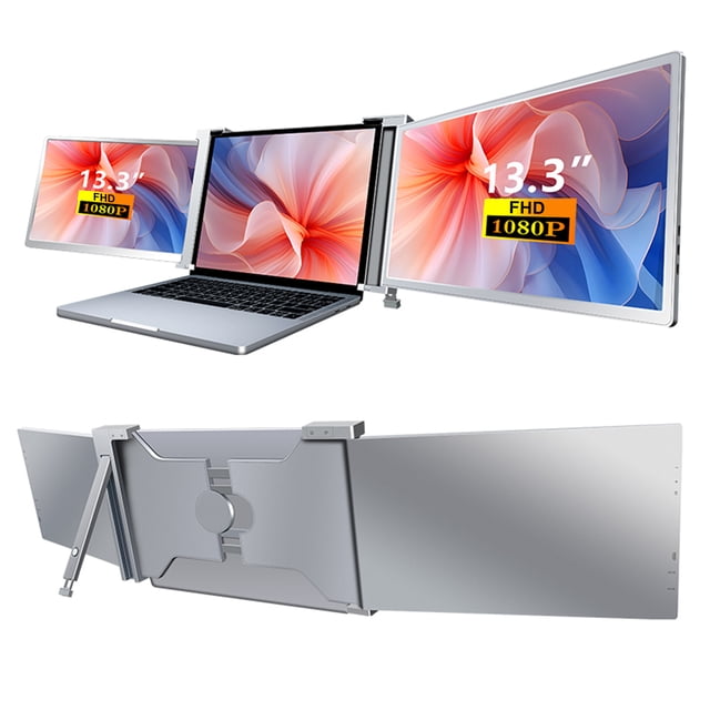 13.3" Laptop Screen Extender 1080P FHD Portable Triple Monitor for Laptop Folding Monitor Extender with Flexible Kickstand Carrying Bag