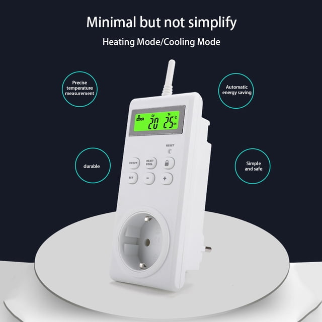 PC Smart Socket Thermostat Detachable Resettable Wireless ABS PC Multi-modes Child Safety Lock Button Control 16A Thermostats Backlight US Plug