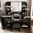 thumbnail image 3 of Vabches Large Vanity Set with Lighted Mirror & Stool, Makeup Vanity Desk with Large Storage Drawers and Shelves, Time and Temperature Display, 3 of 8