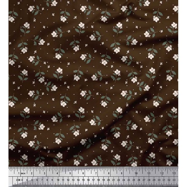 Soimoi Brown Poly Georgette Fabric Dot & Floral Printed Craft Fabric by The Yard 52 Inch Wide