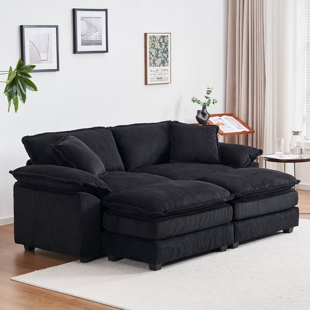 Noble House Modern Large Modular 2 Seat Sofa, Comfortable Cloud Style Combination Couch for Living Room,Black
