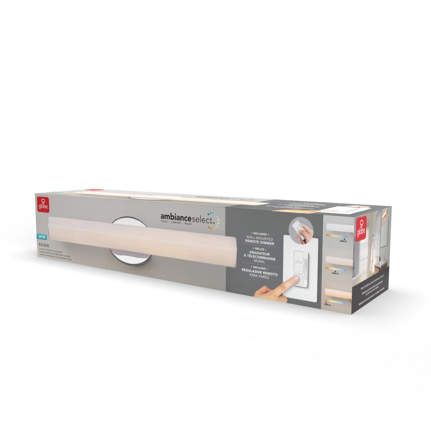 Ambiance Select applique murale couleur ajustable chrome de 24 po à DEL intégrée avec diffuseur en acrylique givré et télécommande murale avec gradateur