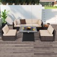 thumbnail image 1 of Ensemble de Mobilier de Patio 7 Pcs avec Table de Foyer au Gaz Propane de 35 Pouces et Housse Imperméable Brun, 1 of 10