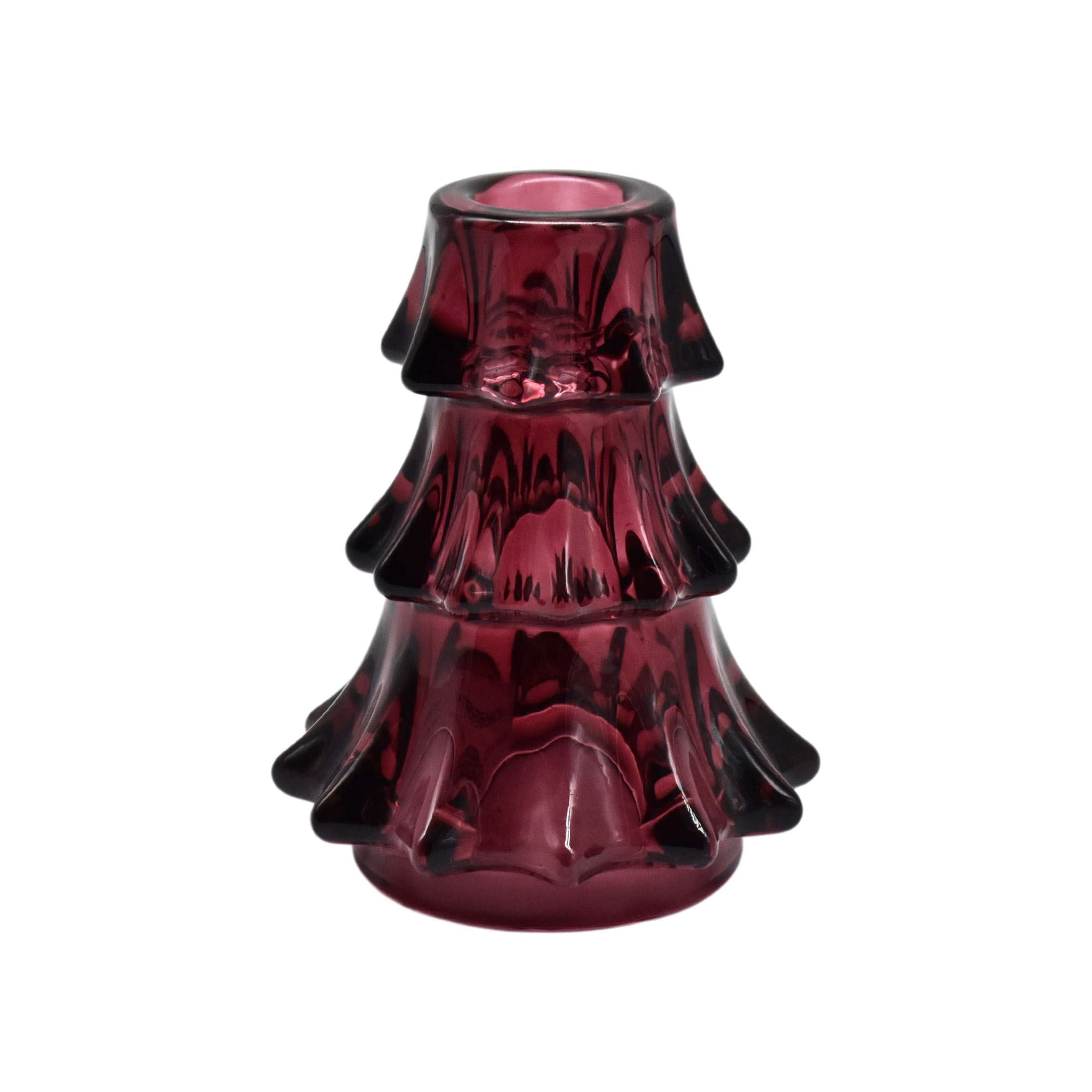 Holiday Time Indoor Christmas Glass Red Tree Candle Holder 4.33"