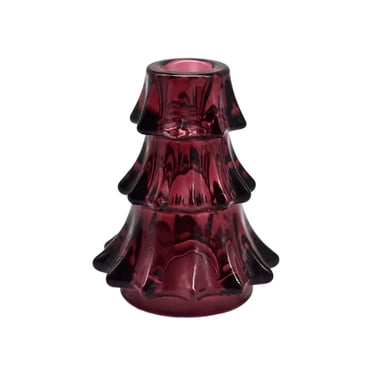 Holiday Time Indoor Christmas Glass Red Tree Candle Holder 4.33"