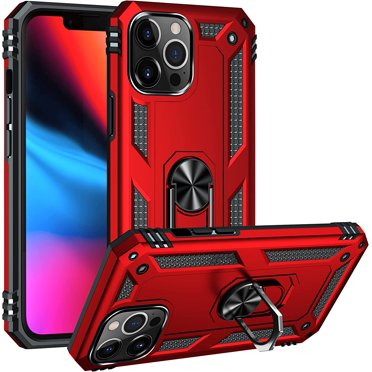 iPhone 13 Pro Case, Armure Militaire 360° Incassable Pivotant Anneau Béquille [Fonctionne avec Support de Voiture Magnétique] Mince Antichoc Durable Étui Étui Compatible Apple iPhone 13 Pro Étui - Rouge