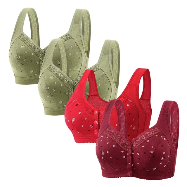 Plebaso 4 Pack Bras for Women Front Closure Everyday Bralettes Wireless Full Coverage Ladies Push up Bras