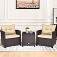 thumbnail image 3 of Gymax 3PCS Outdoor Patio Rattan Conversation Set w/ Cushion Coffee Table, 3 of 10