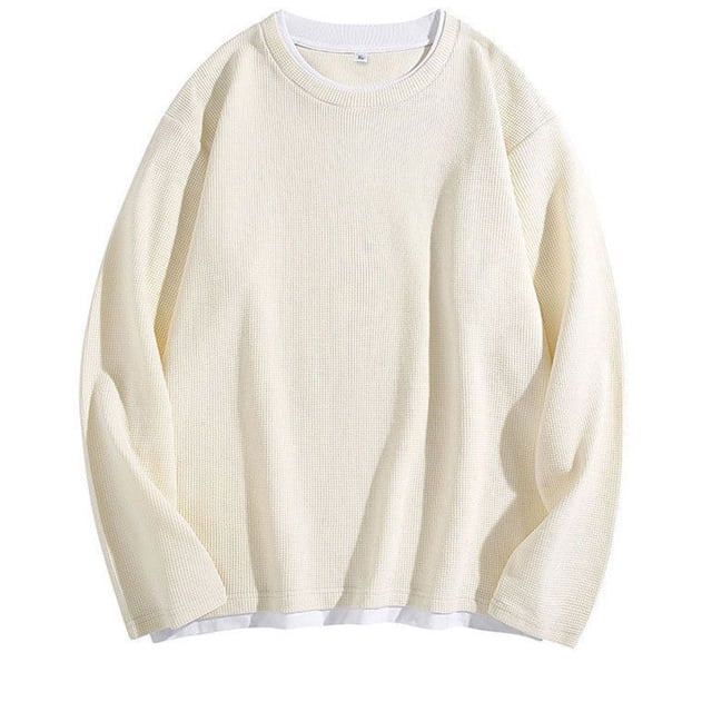 WRKEKC Chandail à Col Rond pour Hommes, Faux Deux Pièces, Couleur Unie, Chandail à Capuchon Décontracté pour Superposition, Manches Longues, Haut à Col Rond pour Hommes, Automne Hiver