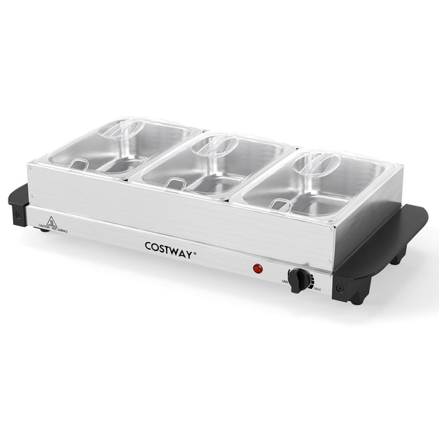 Gymax Réchauffe-Plat Électrique pour Buffet avec 3 Plateaux Amovibles, Température Réglable