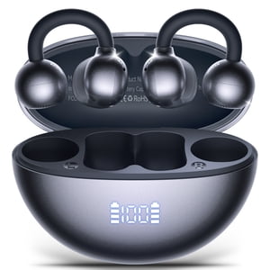 VEATOOL Clip sur les écouteurs, Bluetooth 5.4 Casques d'oreille ouverts avec conduction légère Comfort Bone LED Affichage numérique, écouteurs d'annulation de bruit, IPX7 Convient pour les petites oreilles et les porte-verre