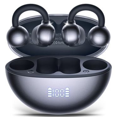 VEATOOL Écouteurs à Clip, Bluetooth 5.4 Légers et Confortables à Conduction Osseuse, Écouteurs à Oreille Ouverte avec Affichage Numérique LED, Écouteurs à Réduction de Bruit, IPX7 Convenant aux Petites Oreilles et aux Porteurs de Lunettes