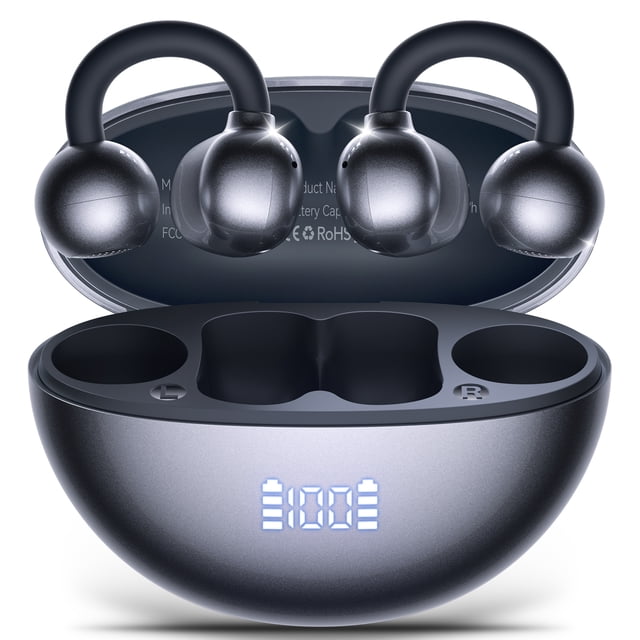 VEATOOL Clip sur les écouteurs, Bluetooth 5.4 Casques d'oreille ouverts avec conduction légère Comfort Bone LED Affichage numérique, écouteurs d'annulation de bruit, IPX7 Convient pour les petites oreilles et les porte-verre