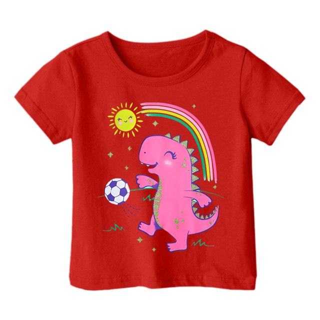 6x T-Shirt Lépreux Filles Garçon et Fille Mode Décontractée Imprimé Col Rond Manches Courtes T-Shirt Haut