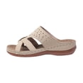 thumbnail image 1 of Wedge Sandals for Women Slide Cross Straps Rhinestone Arch Support Open Toe Soft Sole Comfortable Casual Summer Beach Walking Sandals Beige, 1 of 9
