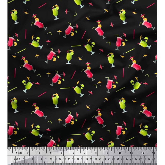 Soimoi Poly Georgette Fabric Straw & Juice Beverages Print Fabric by Yard 42 Inch Wide