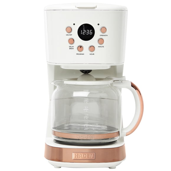 HADEN Machine à Café, Cafetière à Filtre Programmable 12 Tasses avec Fonction d'Arrêt Automatique et Filtre à Eau Réutilisable et Lavable, Ivoire et Cuivre