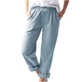 thumbnail image 2 of Mikilon Women Casual Solid Color Pockets Elastic Waist Comfortable Straight Pants, 2 of 5