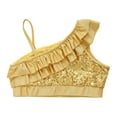 thumbnail image 4 of Yartina Kids Girls Asymmetrical Ruffled Sequin Performance Crop Tops Modern Jazz Hip Hop One Shoulder Dance Costume Gold 10, 4 of 7