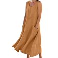thumbnail image 1 of CHOK Robes Décontractées pour Femmes Couleur Unie Sans Manches Coton Lin Poches Longue Robe Dames Plage Été Robes, 1 of 5
